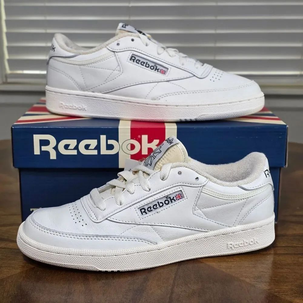 Reebok Club C 85 White Black Leather Shoes Classic Sneakers Men's 9.5 Brand New